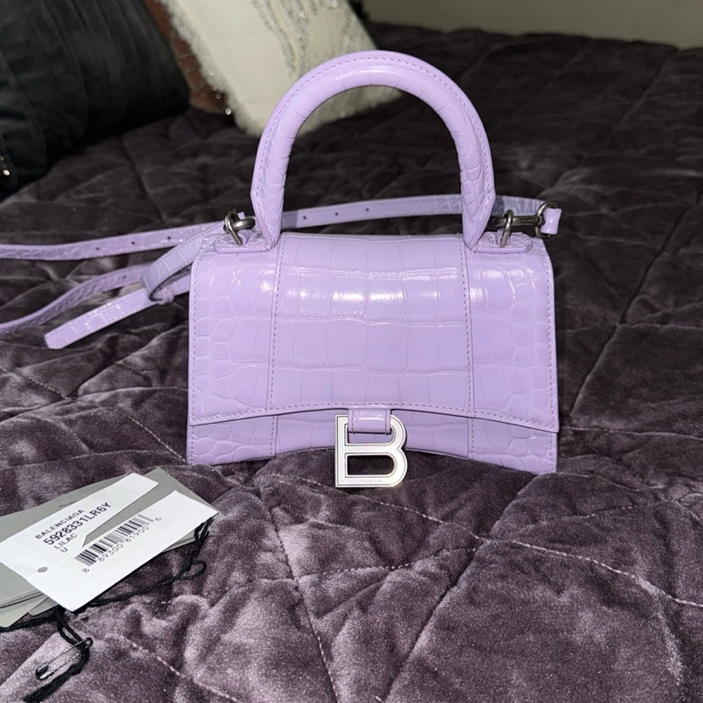Balenciaga Crocodile Embossed Hourglass Bag XSmall in Lilac